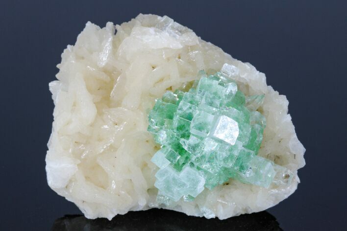 Green Apophyllite Flower on Stilbite Crystals - India #176810